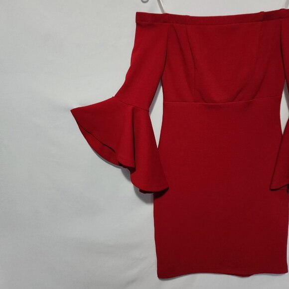 Teeze Me Red Off Shoulder Ruffled Sleeve Cocktail Dress - Size 7/8 - Picture 2 of 12